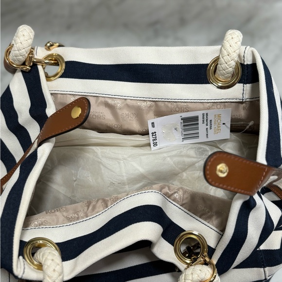 Michael Kors Navy White Stripe GrabBag - Picture 3 of 7